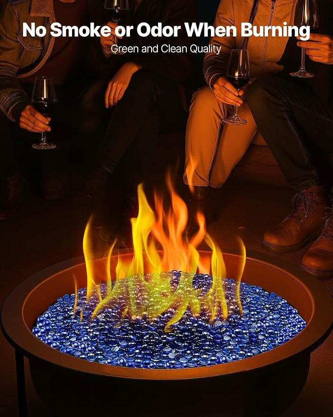 VEVOR Fire Glass, 20LBS / 9KG High-Temperature Resistant Fireplace Rocks, 3/4-Inch / 19.05 mm Reflective & Smokeless Firepit Glass Beads, High Luster Stone Landscaping for Fire Pit Table, Cobalt Blue