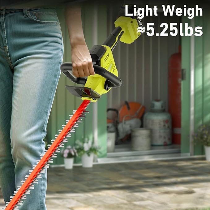 22 inch Hedge Trimmer Cordless with 2 Battery and Charger, 20V Handheld Electric Hedge Trimmer with Dual-Action Blades, Lightweight Bush Trimmer Pruning Shears Grass Cutter Shrub for Garden Yard Tools