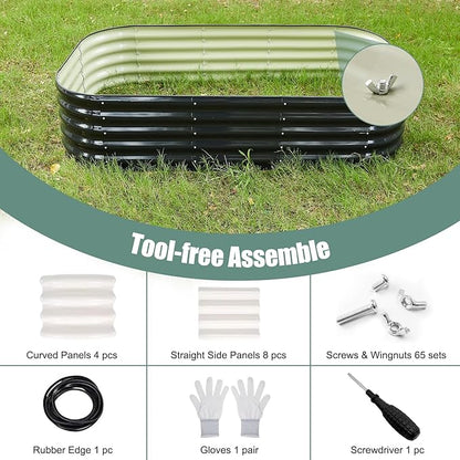 17" Tall 8x2ft Black Oval Metal Planter Box for Outdoor Gardening 9-in-1 Modular Galvanized Raised Garden Bed, Heavy Duty Flower Beds, Porch Planters & Expandable Garden Beds Outdoor
