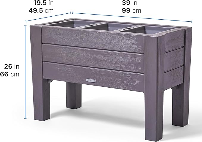 Step2 Lakewood Raised Planter Box, Large Planters for Outdoor Plants, Gardening and Flower Pot for Patio or Porch, Easy Drainage, Durable Plastic, Dark Cedar
