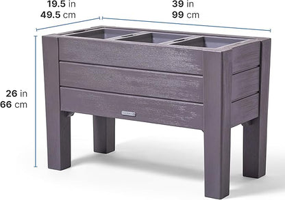 Step2 Lakewood Raised Planter Box, Large Planters for Outdoor Plants, Gardening and Flower Pot for Patio or Porch, Easy Drainage, Durable Plastic, Dark Cedar