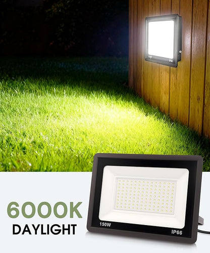 L LOHAS LED Flood Lights Outdoor, 150W Dusk to Dawn Outdoor Lighting, IP66 Waterproof Plug in Floodlights, 6000K Daylight Work Light, Security Lights for Yard, Garage, UL Listed, 2Pack