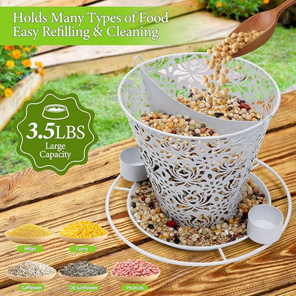 Solar Bird Feeders for Outside Hanging Metal Wild Bird Feeder Solar Lanterns Outdoor Waterproof Garden Decor for Yard White