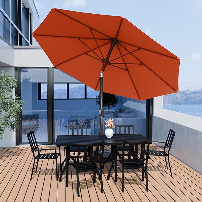 PatioKingdom 10FT Patio Umbrella with Push Button Tilt and Crank, Outdoor Market Umbrella with 8 Fiberglass Ribs, UV Protection Table Umbrella for Pool,Backyard,Garden,Deck(Orange, 10FT)