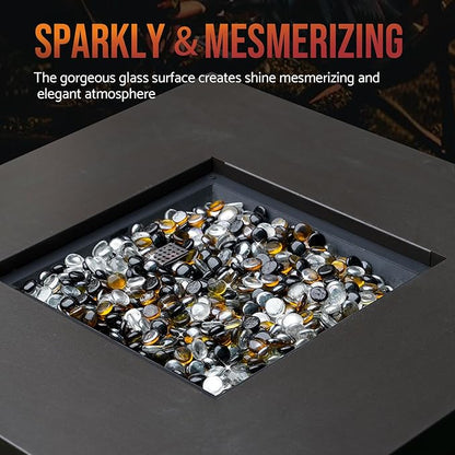 Skyflame 10-Pound Blended Fire Glass Beads for Fire Pit Fireplace Landscaping, 1/2-Inch Onyx Black, Crystal Ice, Caramel Luster
