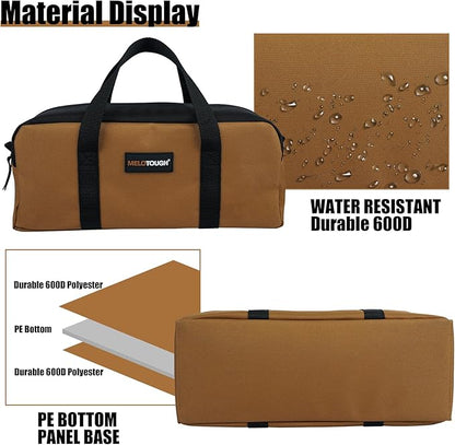 MELOTOUGH Tool Tote Bag Canvas Tool Bag with Zipper Utility 14 Inch Small Tool Storage Bags for Electrician,HVAC,Plumbing,Technician(Black & Grey)