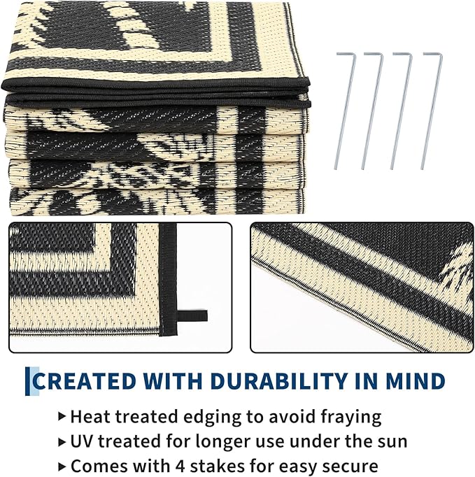 Garvee Outdoor Rug 8x10 Waterproof for Patios, Reversible Plastic Straw Rug, Tropical Leaf Indoor Outdoor Rugs, Large Area Rug for RV, Camping, Deck, Picnic Mat, Outside Carpet