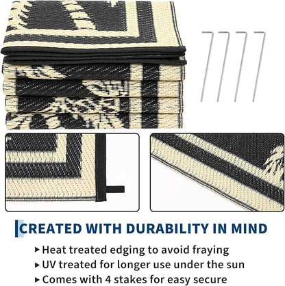 Garvee Outdoor Rug 8x10 Waterproof for Patios, Reversible Plastic Straw Rug, Tropical Leaf Indoor Outdoor Rugs, Large Area Rug for RV, Camping, Deck, Picnic Mat, Outside Carpet