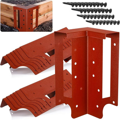 MorningRo 12 Pack Raised Garden Bed Corner Brackets with Securing Lip Fits Lumber up to 2" x 12" Metal Garden Corner Bracket for Wood Frame Bed 4.7" L x 2" W x 10.5" H (Sand Red)