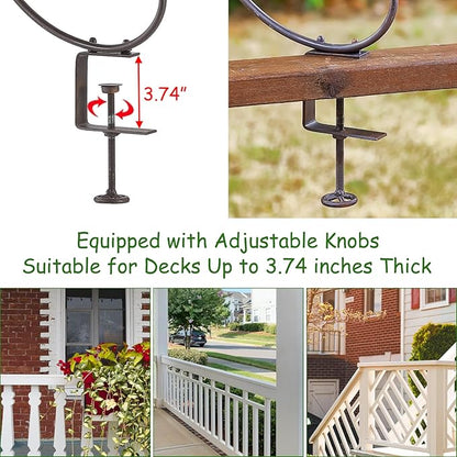 Deck Mounted Bird Feeder and Bath for Railing, Balcony 2-in-1 Outdoor Metal Birdbaths, Adjustable Heavy Duty Clamp for Porch Garden Decor Yard Lawn