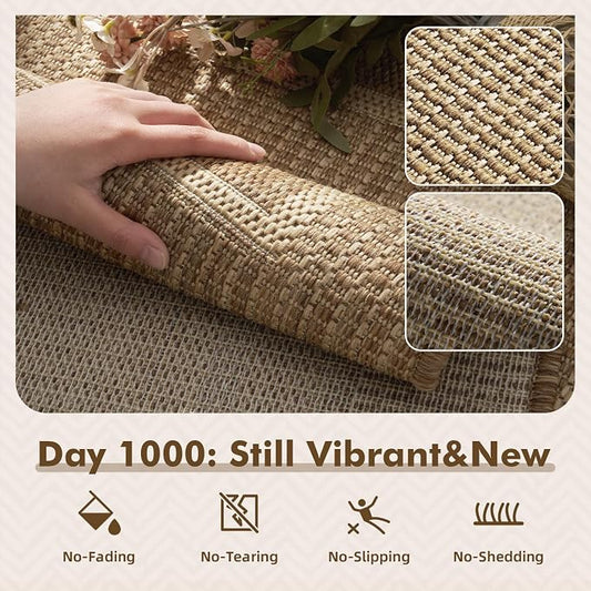 MontVoo-Outdoor Rug-Patio Rug 4x6 ft Polypropylene Indoor Outdoor Rugs Outdoor Carpet for Patio Deck Balcony Porch, Textured Weave, Durable for High Traffic, Fade-Resistant, Modern Neutral Brown