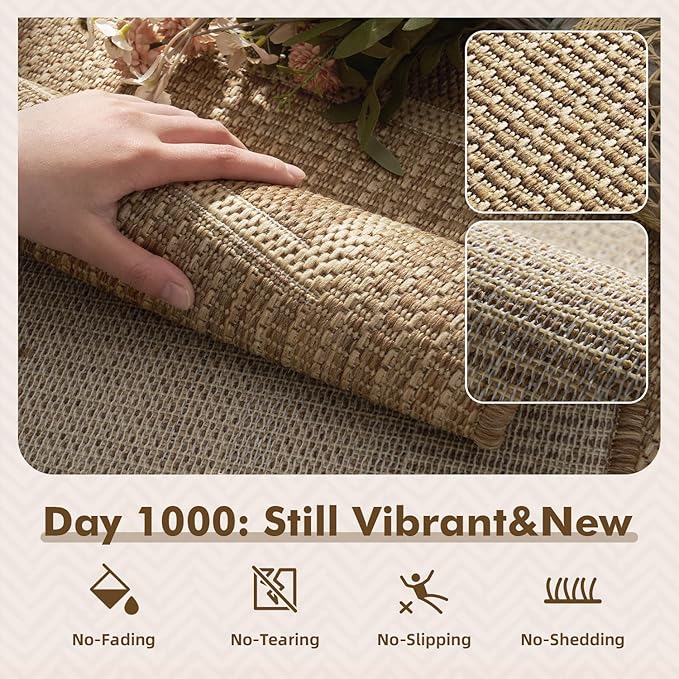 MontVoo-Outdoor Rug-Patio Rug 6x9 ft Polypropylene Indoor Outdoor Rugs Outdoor Carpet for Patio Deck Balcony Porch, Textured Weave, Durable for High Traffic, Fade-Resistant, Modern Neutral Brown