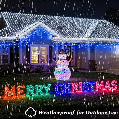 1332 LED 132ft Christmas String Lights Outdoor, 12 Modes Dimmable Curtain Lights with 296 Drops, Waterproof Fairy Lights with Timer for Bedroom Window Holiday Wedding Home Xmas Decor, Blue & White