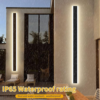 Mikeru Modern Long LED Wall Light, 3000k-6000k Dimmable Outdoor Wall Sconce 78.8inch Black Outdoor Exterior Lights with Remote Control Ip65 Waterproof Anti-Rust Linear Long Porch Lights