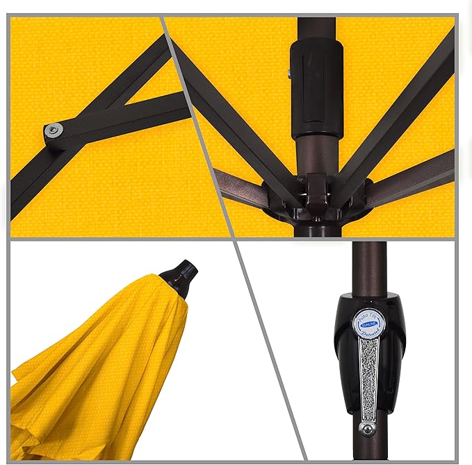California Umbrella 7.5' Round Aluminum Outdoor Deck, Pool or Patio Umbrella, Crank Lift, Auto Tilt, Bronze Pole, Lemon