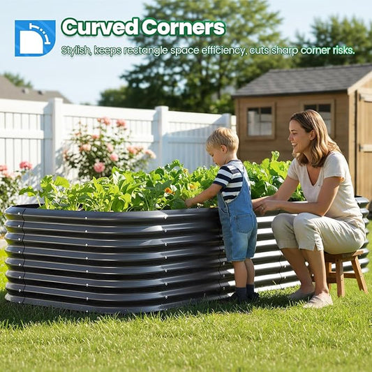 Quictent Galvanized Raised Garden Bed Kit, 8x4x2 ft Oval Metal Planter Box Tall for Vegetables Outdoor Backyard, Strengthened by Crossbar, Dark Gray