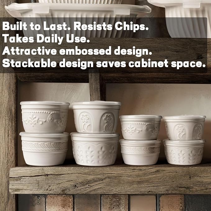 Artena Ramekins with Lids, Creme Brulee Ramekins Oven Safe, Ceramic Pudding Cups, Souffle Cups, Custard Cups, Dipping Sauce Cups, Food Storage Containers with Lids, Set of 4 (4 oz, Multiple Patterns)