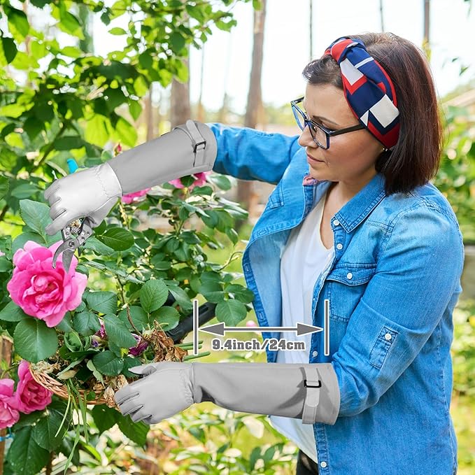 Long-Gardening-Gloves for Women/Men - Thorn Proof Rose Pruning Gloves Heavy Duty Gauntlet, Best Garden Gifts for Gardener-L