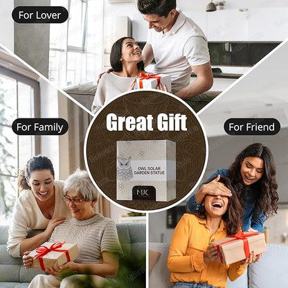 Solar Statue Owl with LED Lights – Outdoor Garden Decor for Outside, Yard Art Figurine for Lawn Decorations, Resin Owl Garden Statues for Patio & Pathway Decor