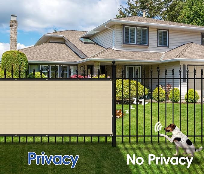 4'x92' Privacy Fence Screen Net Fencing 90% Privacy Blockage Windscreen Fence Cover with Copper Grommet for Patio Backyard Garden Swimming Pool, Zip Ties Included, Beige