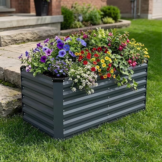 Galvanized Raised Garden Bed 6x3x2ft, Raised Beds for Gardening, Reinforced Support Bars & Safety Edges for Vegetables, Flowers, Herbs, Gray (Grey, 4x2x2FT)