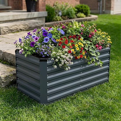 Galvanized Raised Garden Bed 6x3x2ft, Raised Beds for Gardening, Reinforced Support Bars & Safety Edges for Vegetables, Flowers, Herbs, Gray (Grey, 4x2x2FT)