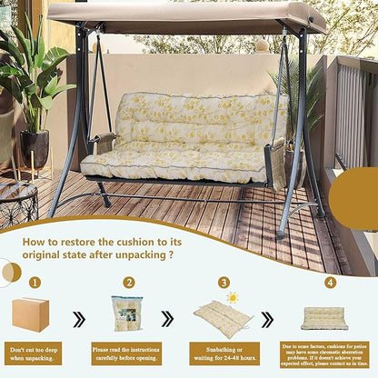 2/3 Seater Swing Replacement Cushion, Waterproof Porch Swing Cushions with Backrest, Thickened Bench Cushions for Outdoor Furniture, for Outdoor Patio Swing (Yellow Leaves, 63 * 40in)