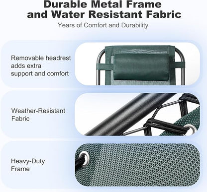 Nazhura Set of 2 Relaxing Recliners Patio Chairs Adjustable Steel Mesh Zero Gravity Lounge Chair Beach Chairs with Pillow and Cup Holder (Dark Green)