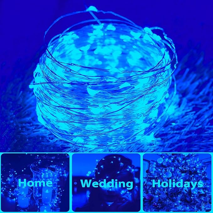 4 Pack Solar Powered Copper Wire String Lights Outdoor, Total 400 LEDWaterproof 8 Modes Fairy Lights for Garden, Patio, Party, Yard, Christmas (Blue)