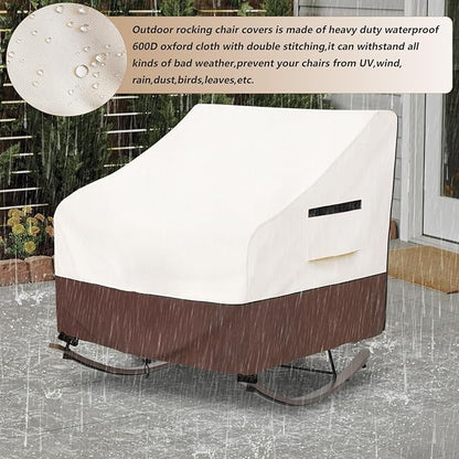 Outdoor Rocking Chair Cover 2 Pack,600D Heavy Duty Waterproof Patio Egg Rocking Chair Covers,for 41" W x 45" D x 31" H Outdoor Papasan Rocking Chair Beige