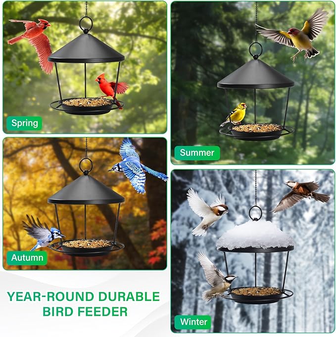 Bird Feeder for Outdoor Hanging,Hanging Bird Feeder with Roof,Elegant Garden Sculpture with Multi-Use Bird Bath and Feeder with Chain and Hook,Creative Decor for Patio Balcony Yard Home (M)