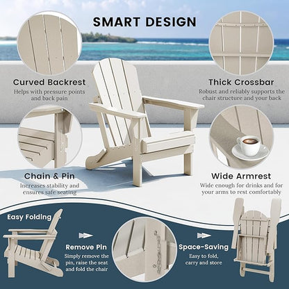 Westin Outdoors Laguna WO Home Outdoor Adirondack Folding Chair Lounger Seat Traditional Retro Home Furniture for Beach, Balcony, Backyard, Lawn, Patio, Pool, Deck, Garden (Sand)
