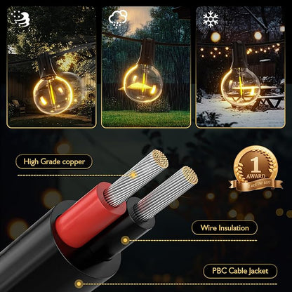 G40 Solar String Lights Outdoor with Remote 40 FT, USB & Solar Dual Charging, Waterproof, 8 Modes 3 Timers, 14+1 LED Shatterproof Bulbs, Dimmable Solar Light for Camping Backyard Bistro Porch Garden