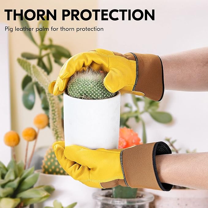 Vgo... 1-Pair Unlined Safety Pigskin Leather Work Gloves Men, Rigger Gloves, Builder Gloves, Construction gloves, Gardening gloves (Size M, Brown Yellow, PA3501)