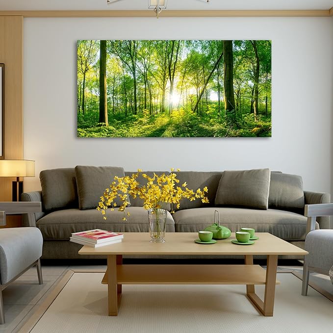 JLXART Wall Art Green Forest Scenery Wall Art Canvas Pictures Landscape Art Prints Beautiful Artwork for Living Room Bedroom Kitchen Home Office Decorations 24x48inch