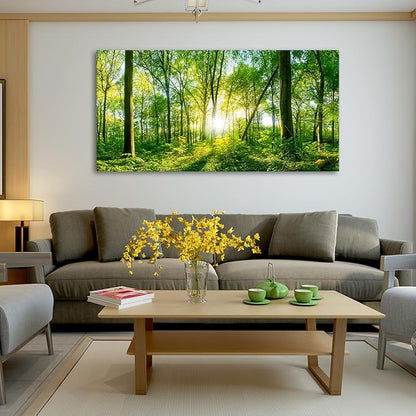 JLXART Wall Art Green Forest Scenery Wall Art Canvas Pictures Landscape Art Prints Beautiful Artwork for Living Room Bedroom Kitchen Home Office Decorations 24x48inch