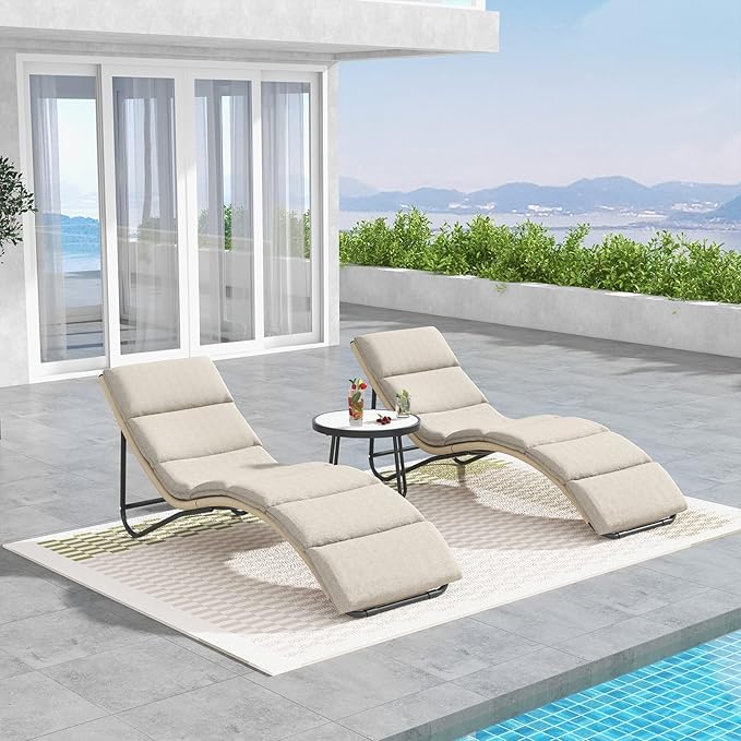 Grand patio Outdoor Chaise Lounge Sunbathing Chair Arc Lounger with Wicker Cushion Multipurpose Lounge Chair for Poolside, Tan