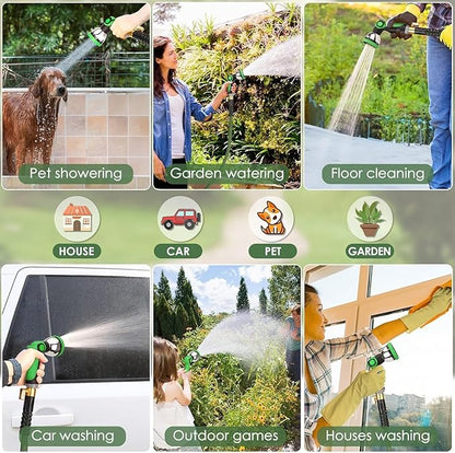 Non-Expandable Garden Hose 150 ft, Ultra Lightweight Flexible Water Hose with 10-Pattern Nozzle, Leak-Proof, High-Density Fabric, Thickened Connector, Shut-Off Valve for Yard, Lawn, Outdoor