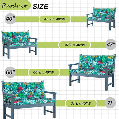 Swing Replacement Cushions with Backrest, 2 or 3 Seater Waterproof Non-Slip Overstuffed Swing Pad, Indoor/Outdoor Bench Cushion for Porch Chair Swings Garden Furniture (Flower color, 40 * 71 in)
