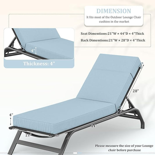 Chaise Lounge Cushions Outdoor, 72" L X 21" W X 4" D Lounge Chair Cushions for Outdoor Furniture, High-Density Foam Outdoor Chaise Cushion-Waterproof Fade-Resistant ThickPatio lounge chair cushion