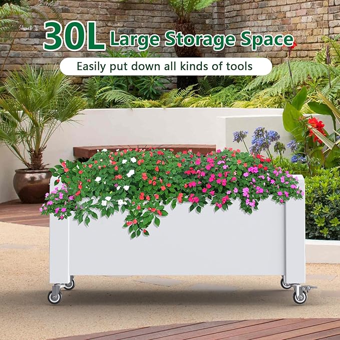 Vixzen Raised Garden Bed with Wheels Outdoor,Resin Weatherproof Planter Box with Drain Hole and Water Level Detector,for Planting Plants Vegetables(Ashen 30.04"×17.72"×17.56"