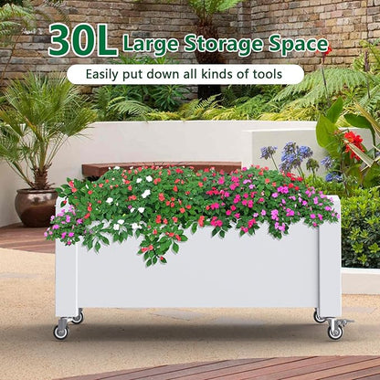 Vixzen Raised Garden Bed with Wheels Outdoor,Resin Weatherproof Planter Box with Drain Hole and Water Level Detector,for Planting Plants Vegetables(Ashen 30.04"×17.72"×17.56"