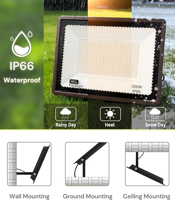 L LOHAS LED 300W Dusk to Dawn Floodlight, IP66 Waterproof Plug in Floodlights, IP66 Waterproof Plug in Floodlights, 6000K Daylight Work Light, Security Lights for Yard, Garage, UL Listed, 2Pack