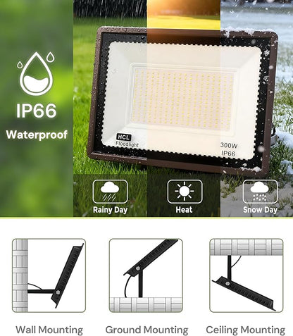 L LOHAS LED 300W Dusk to Dawn Floodlight, IP66 Waterproof Plug in Floodlights, IP66 Waterproof Plug in Floodlights, 6000K Daylight Work Light, Security Lights for Yard, Garage, UL Listed, 2Pack