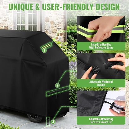 Grill Cover for Backyard & Gas Grills - 55×24×43 Inch Heavy Duty Waterproof, Windproof Buckles & Night Vision Handles