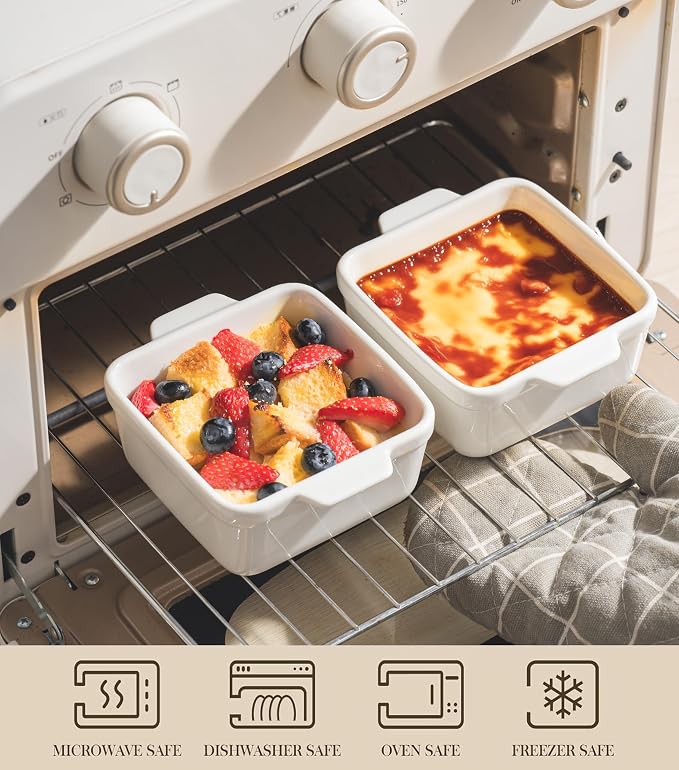 16 oz Small Baking Dish Set of 4, Individual Casserole Dishes for Oven, Ceramic Square Ramekins for Meal Prep, Lasagna, Desserts, Freezer Safe