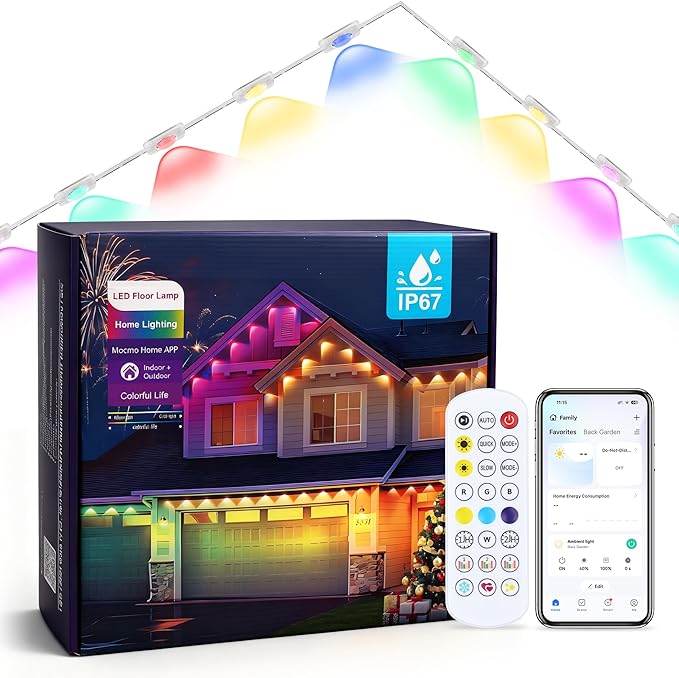 148FT Permanent Smart Outdoor Lights,App Control 54 LEDs IP67 Waterproof, Color Changing Eave Lighting with Remote, Works with Alexa for Christmas, Halloween, Party, Daily Decor