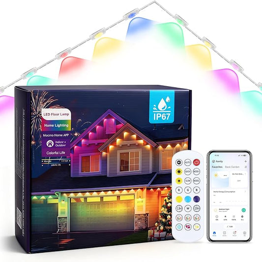 148FT Permanent Smart Outdoor Lights,App Control 54 LEDs IP67 Waterproof, Color Changing Eave Lighting with Remote, Works with Alexa for Christmas, Halloween, Party, Daily Decor