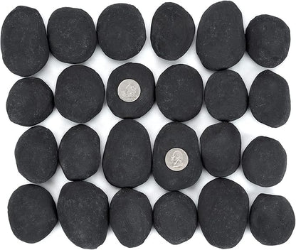 Stanbroil 24pcs Light Weight Ceramic Fiber Pebble Stones for Indoor Outdoor, Gas Inserts, Ventless, Vent Free, Electric, Outdoor Fireplaces and Fire Pits - Black