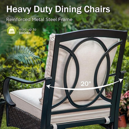 PHI VILLA Patio Chairs Set of 6, Heavy Duty Outdoor Metal Wicker Dining Chair with Thick Cushions, Large All Weather Wrought Iron Deck Chair for Outisde, Porch Backyard, Support 300lbs